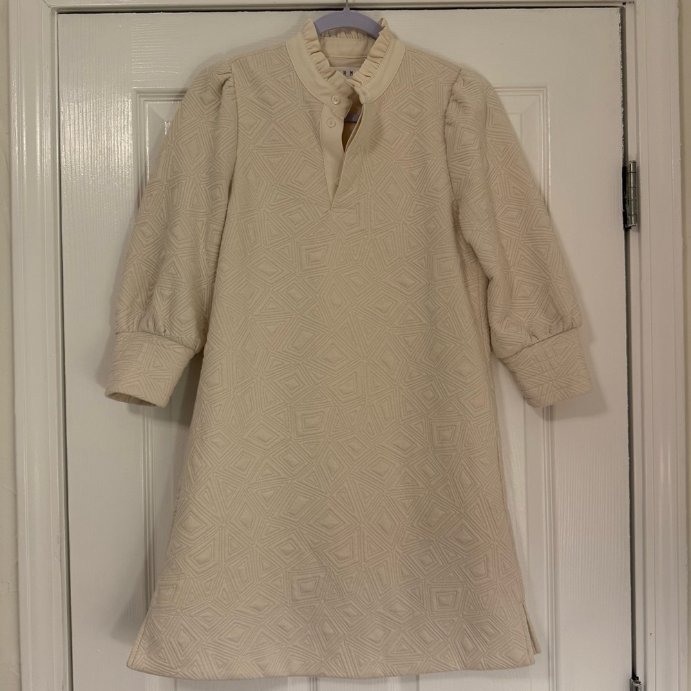 THML Cream Textured Long Sleeve A-Line Dress